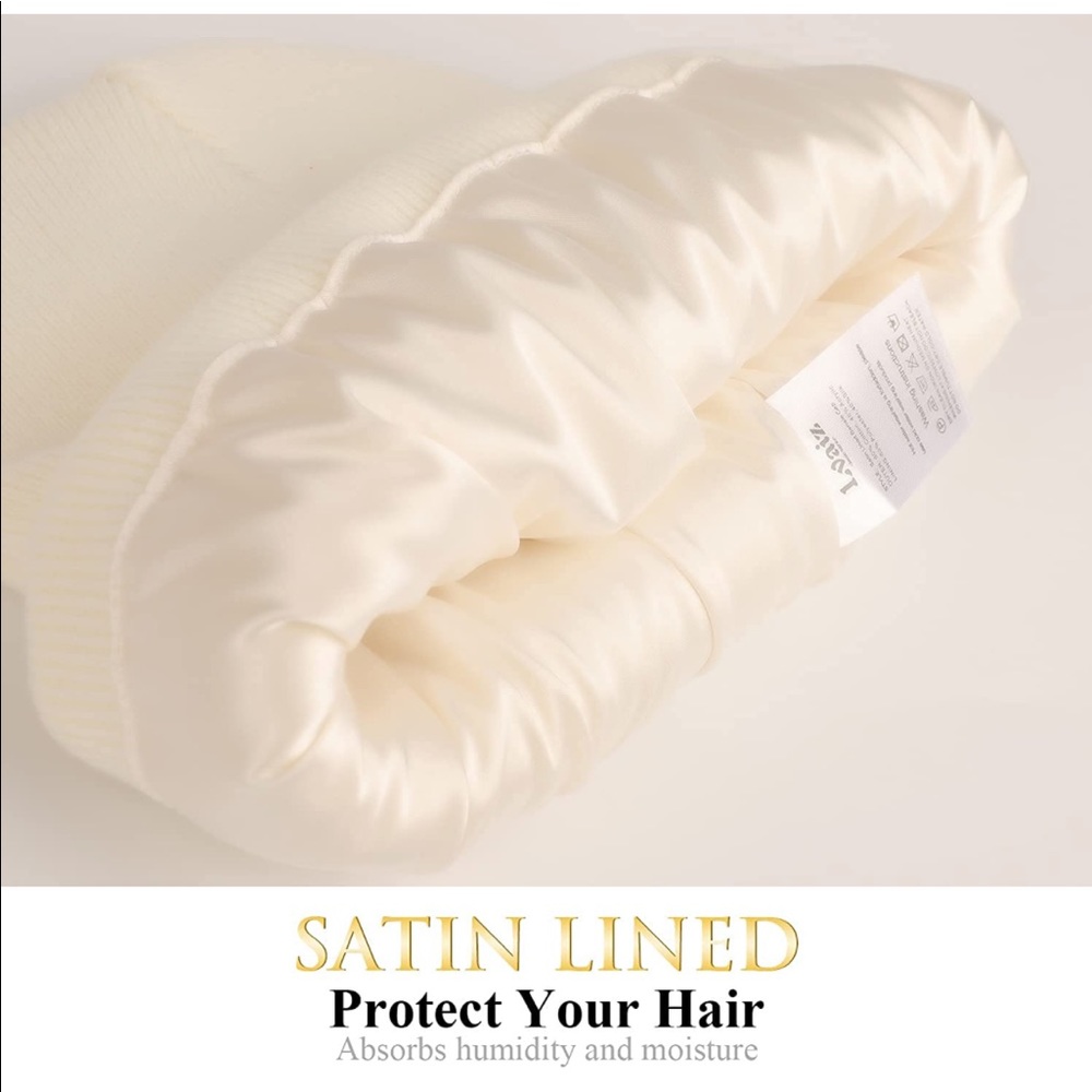 WHITE UNISEX SATIN LINED (winter) BEANIE HAT (BRAND NEW) - Picture 4 of 5